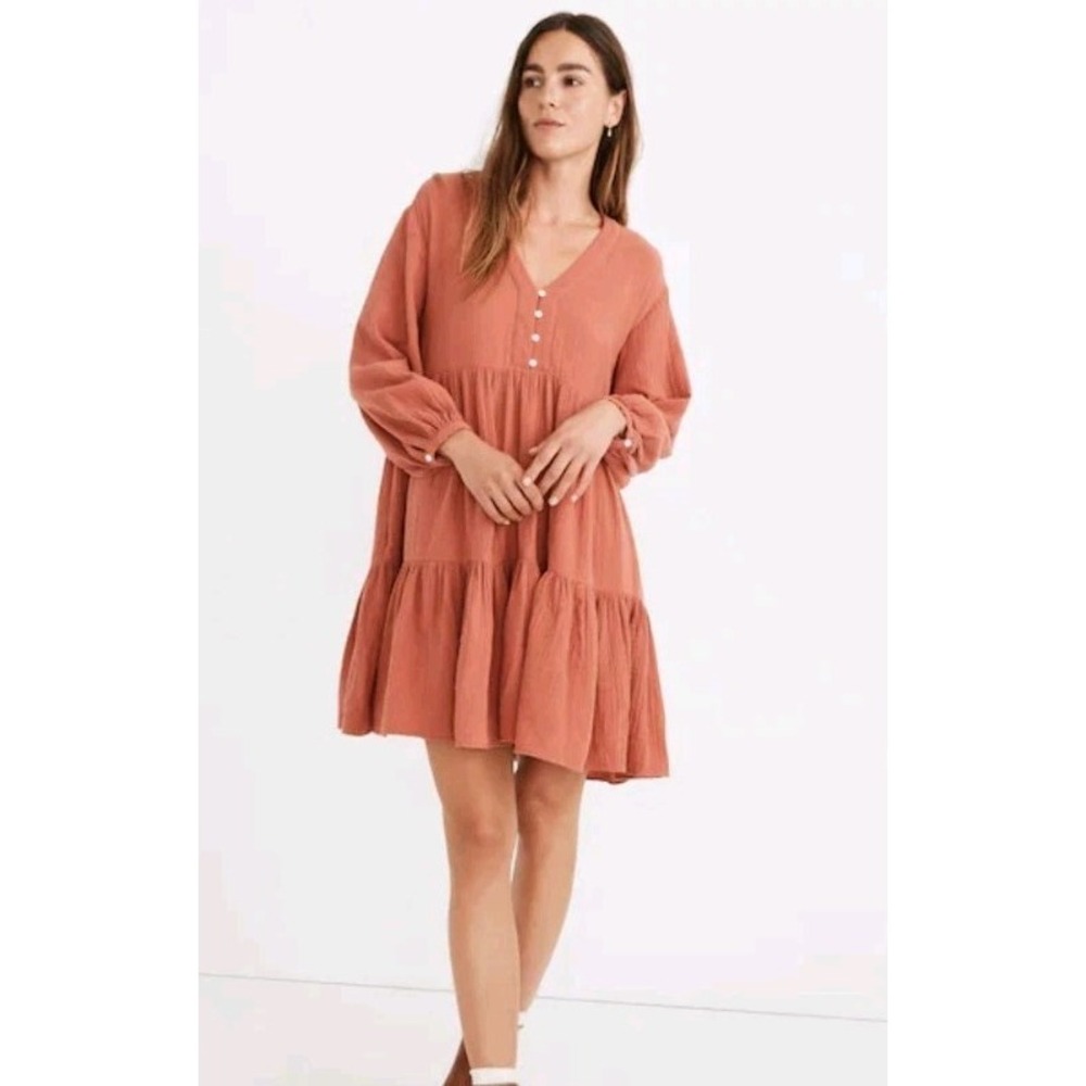 Madewell Lightspun Double Gauze Mini Dress Color Deep Rose Size 0 Pockets
